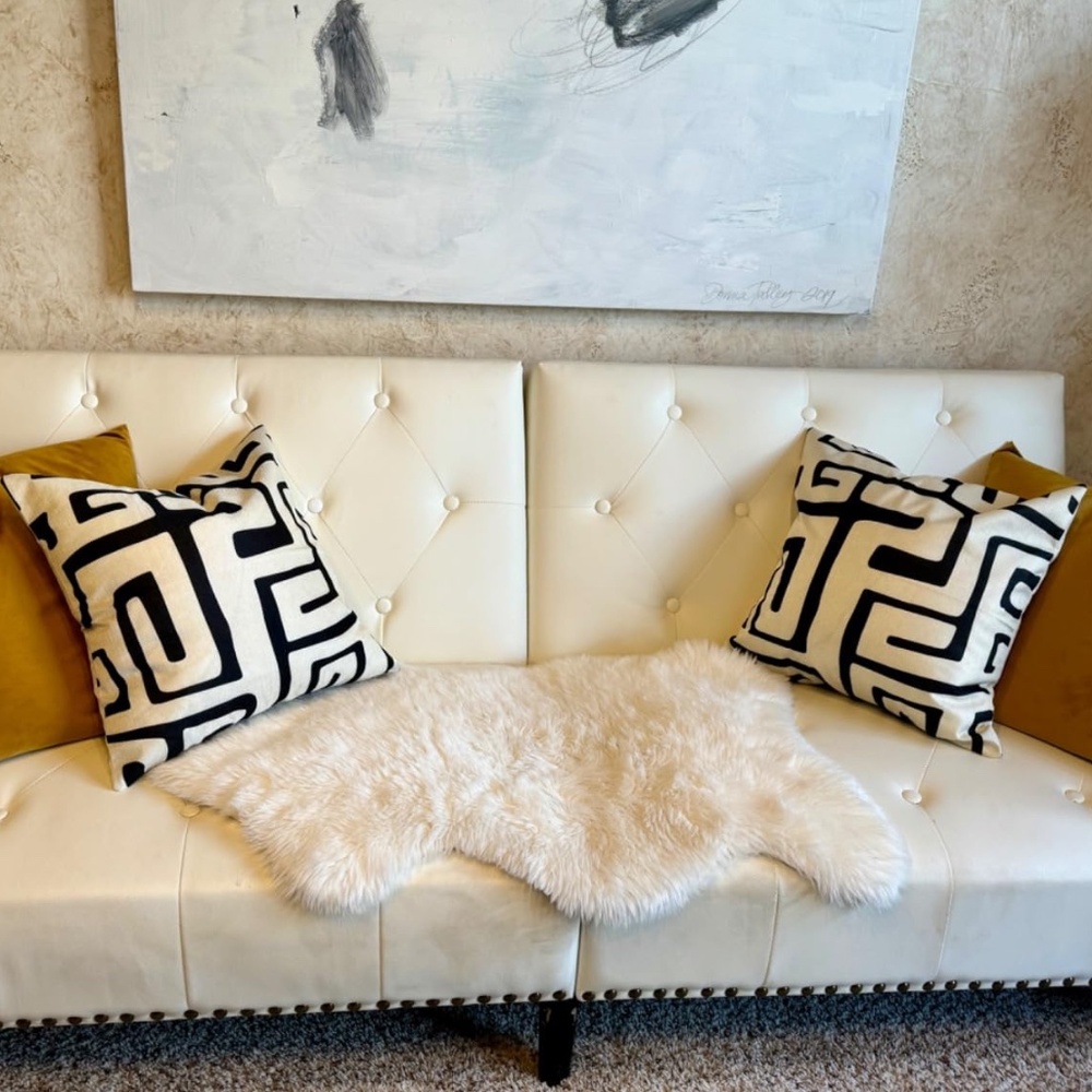 Set of 2 Geometric Throw Pillow Covers 18x18 Linen with Zipper - Picture 2 of 8